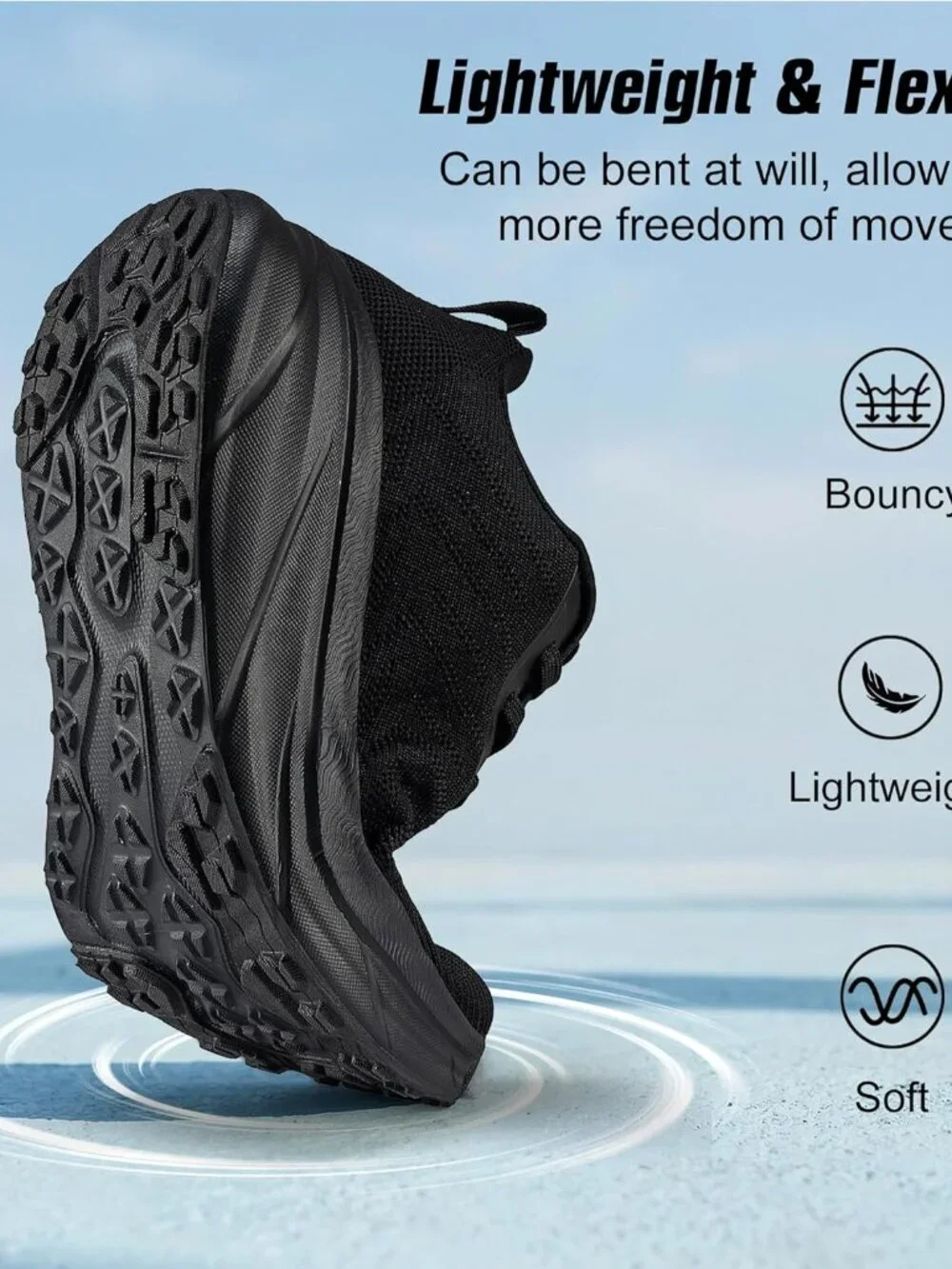 Women's Full Black Walking Shoes Non-Slip Breathable Mesh Athletic Sneakers